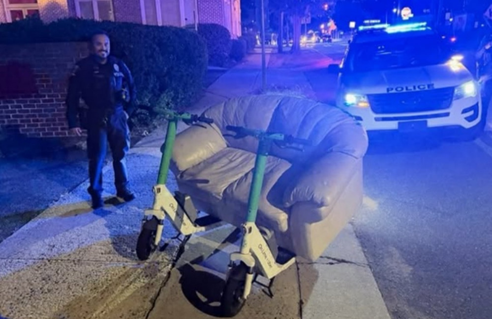 Police stop men driving 'an actual couch' down the road
